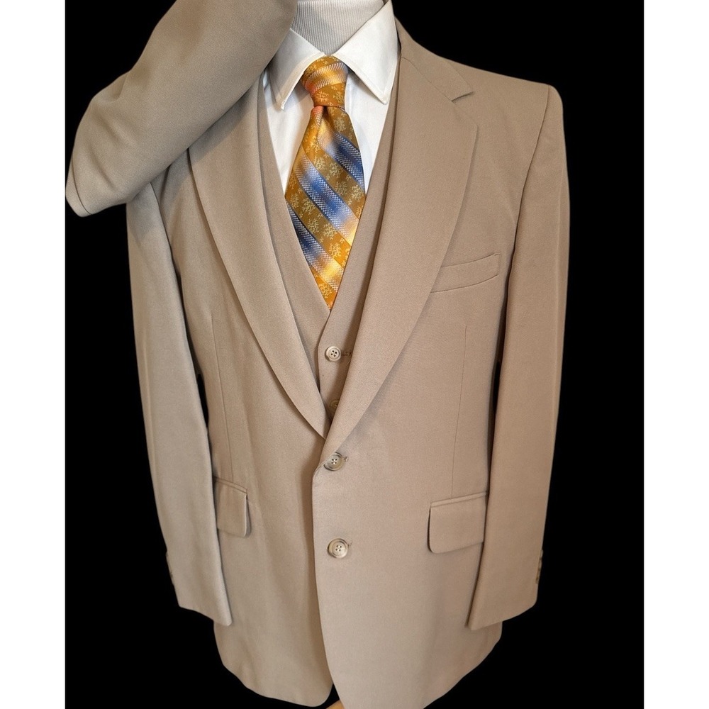 Warren Sewell Mens 3 Pc Leisure Suit Beige Tan Sz 40R Pants 34 x 31 True Vintage